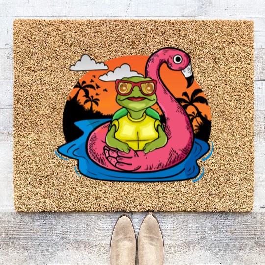 Funny Sea Turtle Swimming Flamingo Pool Sea Turtle Coir Doormats