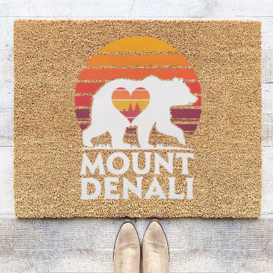 Retro Mount Denali Bear Sunset Art Coir Doormats