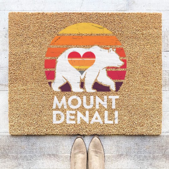 Vintage Bear Mount Denali Sunset Wilderness Coir Doormats