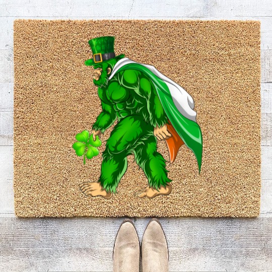 Vintage St Patricks Day Bigfoot Sasquatch Irish Coir Doormats
