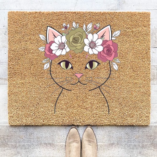 Royal Cat with a Rose Crown Coir Doormats
