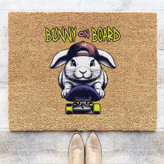 Bunny on Board Street Style Skateboarding Rabbit Coir Doormats