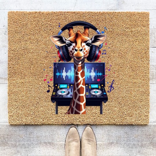 DJ Giraffe: Vibrant Beats Coir Doormats