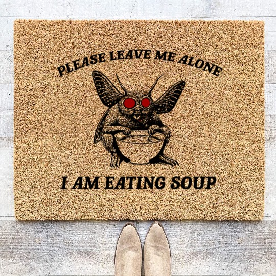 Retro Mothman Eating Soup Cryptid 90s Coir Doormats