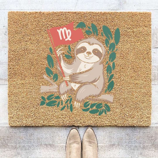 Charming Virgo Zodiac Sloth Embracing the Stars Coir Doormats