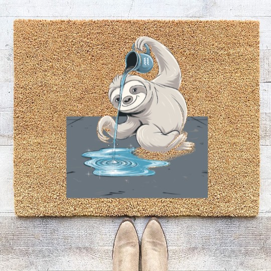 Aquarius Zodiac Sloth Pouring Water with Charm Coir Doormats