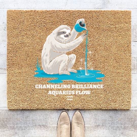 Channeling Brilliance Aquarius Zodiac Sloth Flow Coir Doormats
