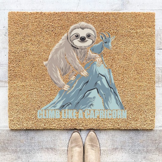 Climb Like A Capricorn Zodiac Sloth Adventure Coir Doormats