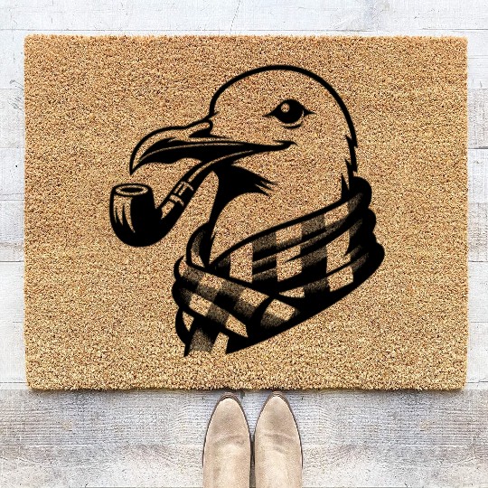 Pipe-diving Seafarer Seagull As A Coastal Motif Coir Doormats