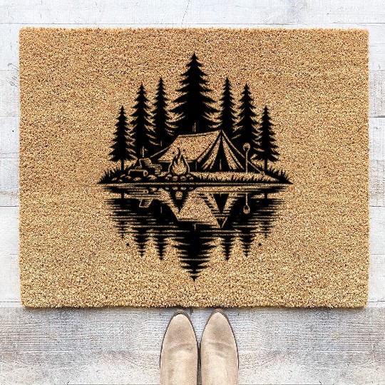 Camping In The Forest By A Natural Lake Coir Doormats