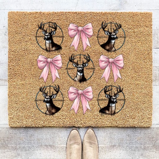 Coquette Bow Deer Hunting Hunter Pink Ribbon Mom Coir Doormats