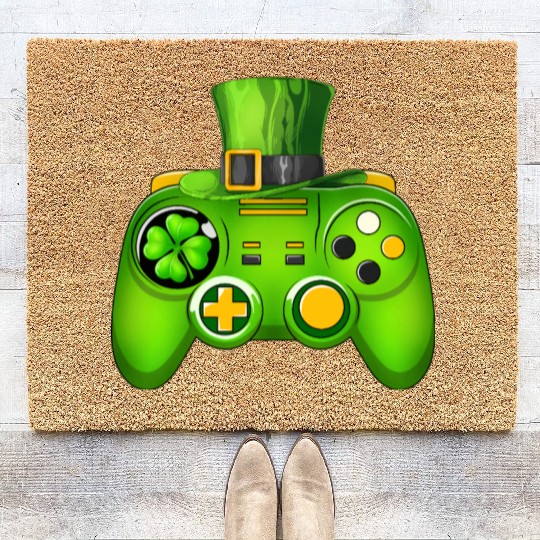 Video Game Controller Irish Gamer St Patricks Day Coir Doormats