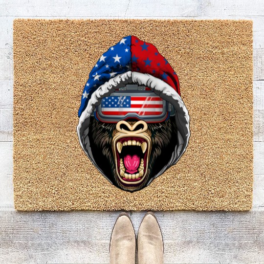 4th Of July Gorilla Lover USA American Flag Coir Doormats