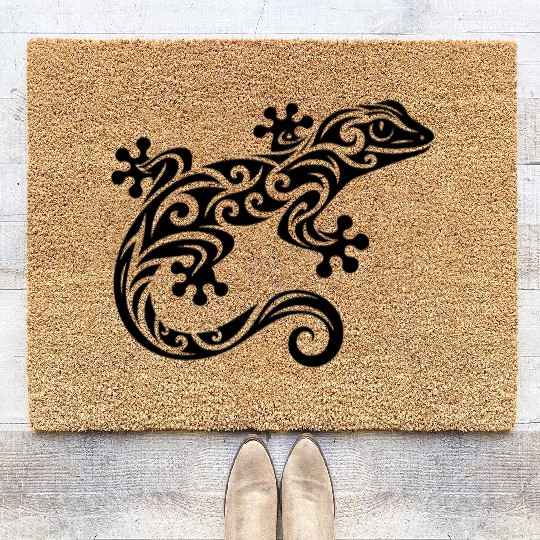 Cute Gecko In T Tattoo Style Coir Doormats