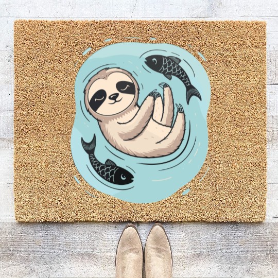 Pisces Zodiac Sloth Relaxing with Fish Dreams Coir Doormats