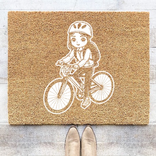 Cycling Girl Sketch Coir Doormats