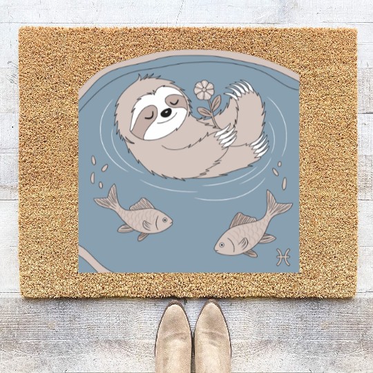 Relaxing Pisces Zodiac Sloth Embracing Serenity Coir Doormats