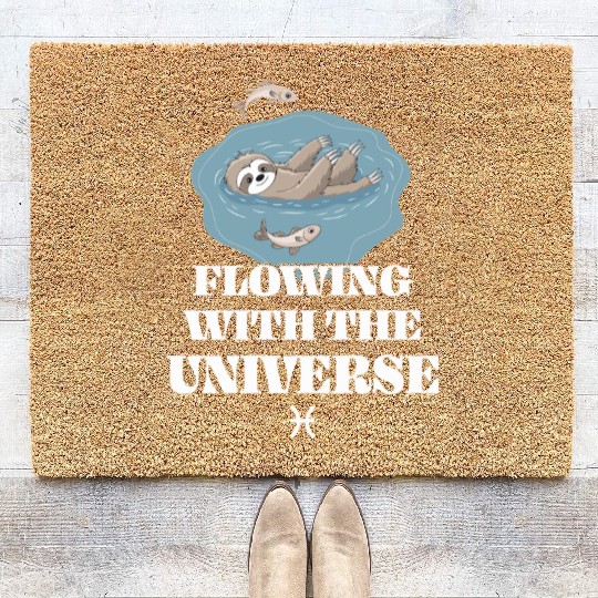 Pisces Zodiac Sloth Flowing With The Universe Coir Doormats