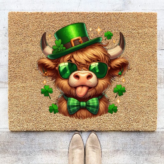 St Patricks Day Coir Doormats - Irish Lucky cow