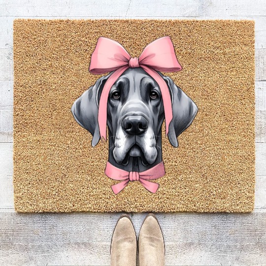 Coquette Bow Great Dane Dog Mom Pink Ribbon Cute Coir Doormats