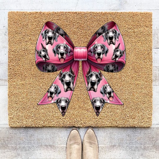 Coquette Bow Great Dane Dog Mom Pattern Pink Coir Doormats