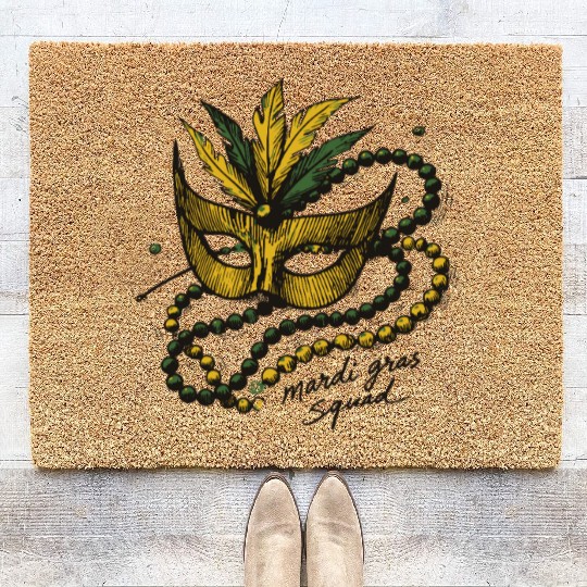 Mardi Gras Squad Mask Beads Festive Spirit Coir Doormats