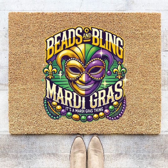 Beads And Bling Mardi Gras Mask Extravaganza Coir Doormats