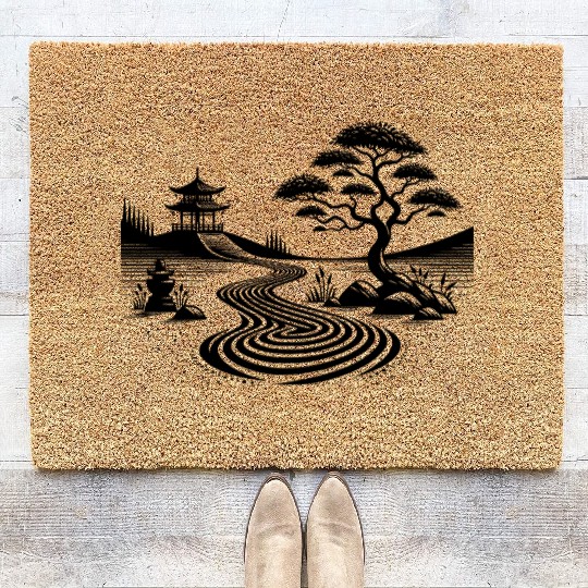 Meditative Balance Japanese Temple Garden Coir Doormats