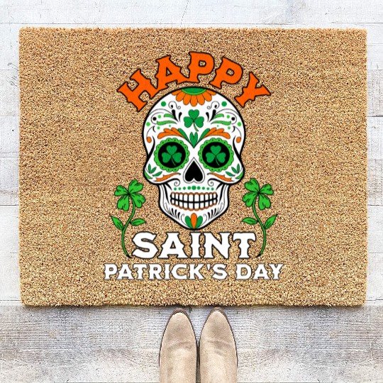 Happy Saint Patrick's Day Irish Sugar Skull Coir Doormats
