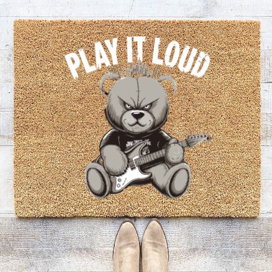 Heavy Metal Bear Play It Loud Vibes for Music Coir Doormats