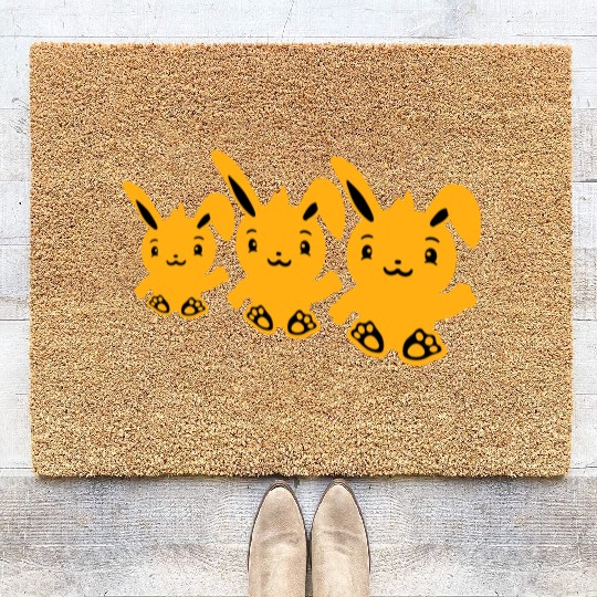3 Rabbits Three Friends Team Crew Waving Sitting Coir Doormats