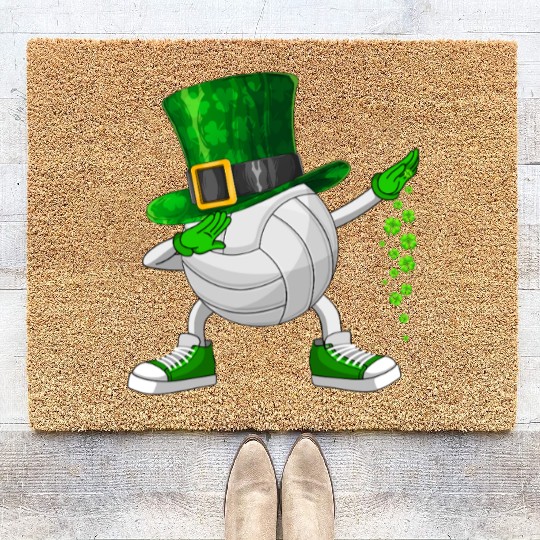 Funny Dabbing Shamrock Volleyball St Patrick's Day Coir Doormats