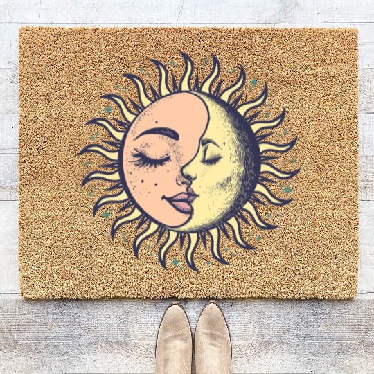 Boho Sun Moon Spirituality Sun Face Coir Doormats