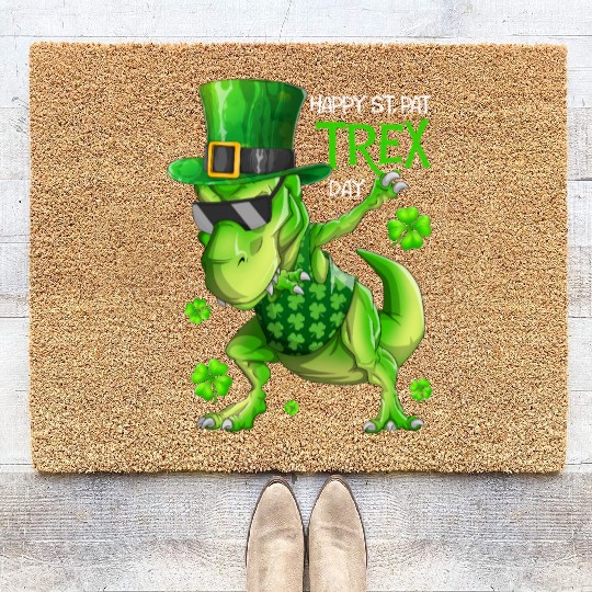 Happy St Pat Trex Day Dino Dabbing St Patricks Day Coir Doormats