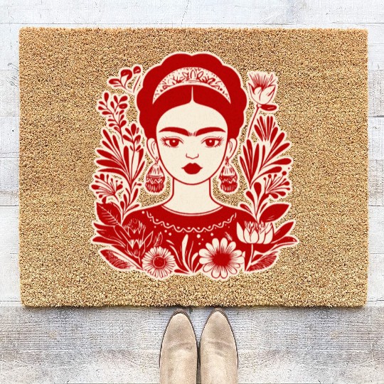 Frida Kahlo Illustration Feminist Art Coir Doormats