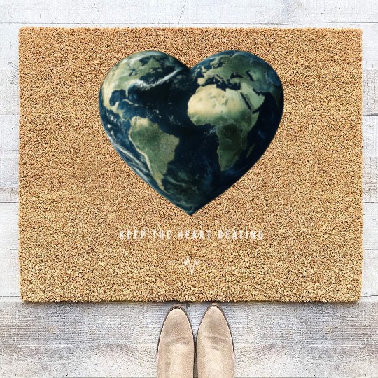 Keep the Heart Beating Earth Day Heart Environment Coir Doormats