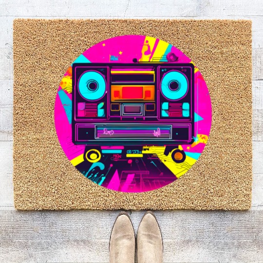 retro neon style vintage party Coir Doormats