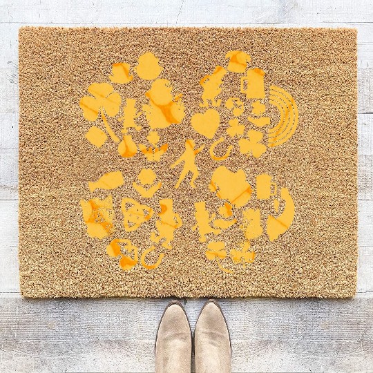 Gold 4-Leaf Clover Collage graphic Design Coir Doormats