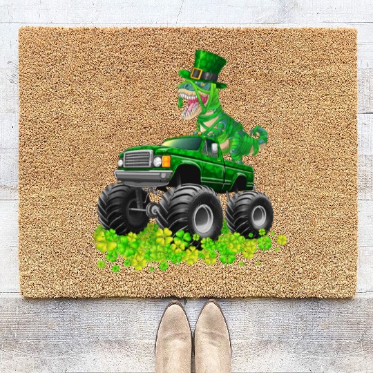 Monster Truck T-rex St Patricks Day Dinosaur Cute Coir Doormats