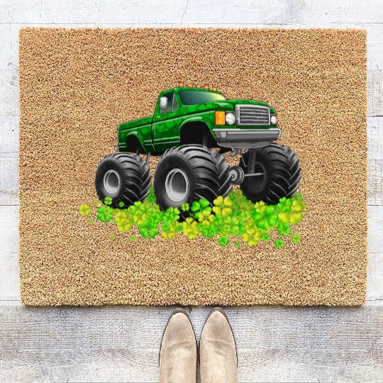 St Patricks Day Toddler Lucky Monster Truck Coir Doormats