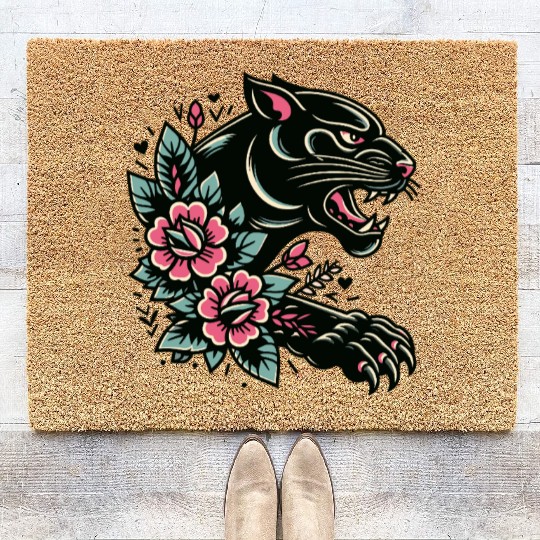 Black Panther Flash Tattoo Coir Doormats