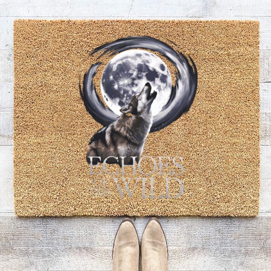 Echoes Of The Wild Howling Wolf Moon Art Coir Doormats