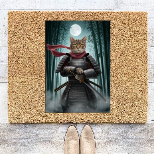 Japanese Cat Samurai Cat Coir Doormats