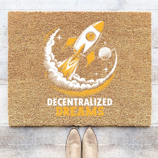 Decentralized Dreams Crypto Bitcoin Rocket Coir Doormats