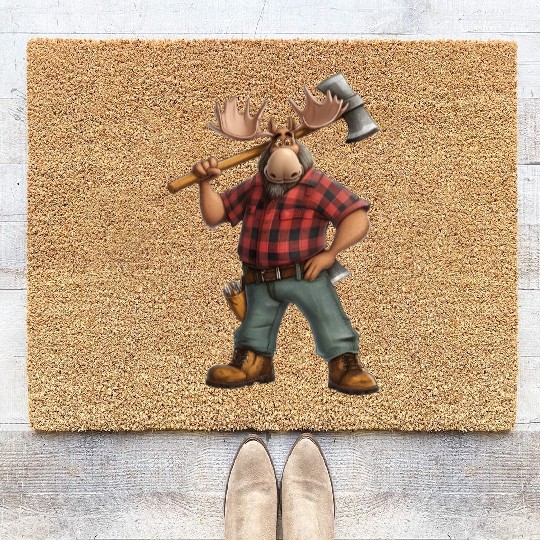 Strong Deer Lumberjack in the Forest Coir Doormats