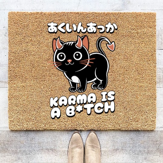 Karma is a B*tch Funny Japanese Proverb Devil Cat Coir Doormats