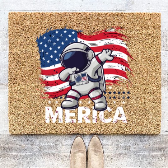 Merica Astronaut Adventure Dab with American Flag Coir Doormats