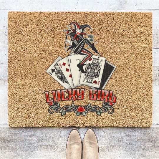 Lucky Girl Cards Tattoo Style Poker Coir Doormats