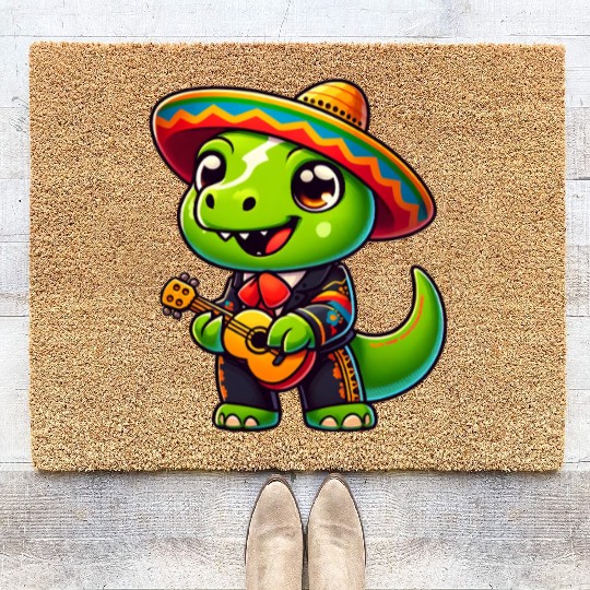 Dino Mariachi Cinco de Mayo Guitar Coir Doormats