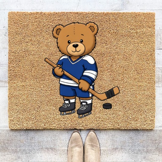Teddy bear ice hockey player Coir Doormats